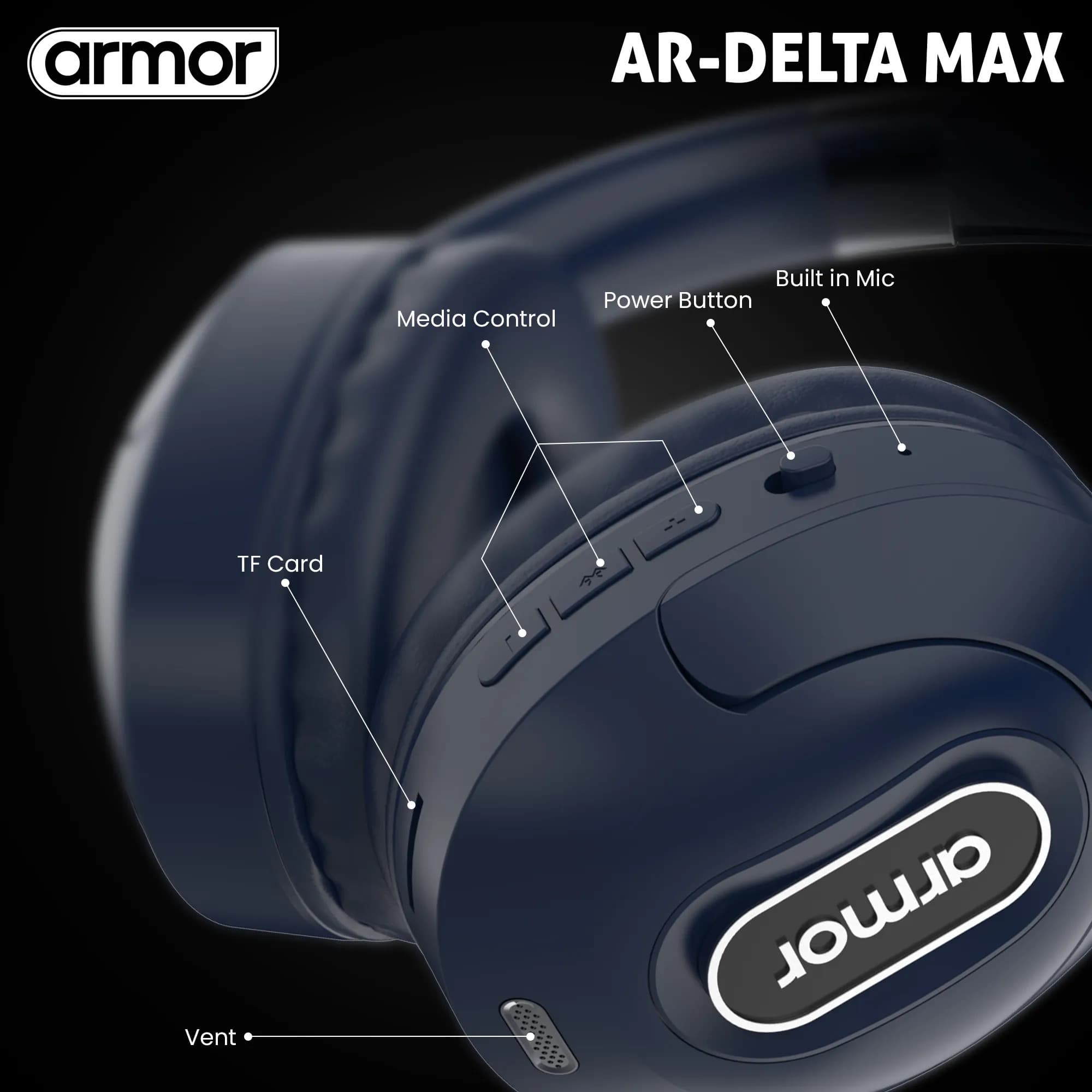 Armor DELTA MAX Wireless Headphones 35H Playtime, HiFi Bass, Foldable, Fast Charging — image 5