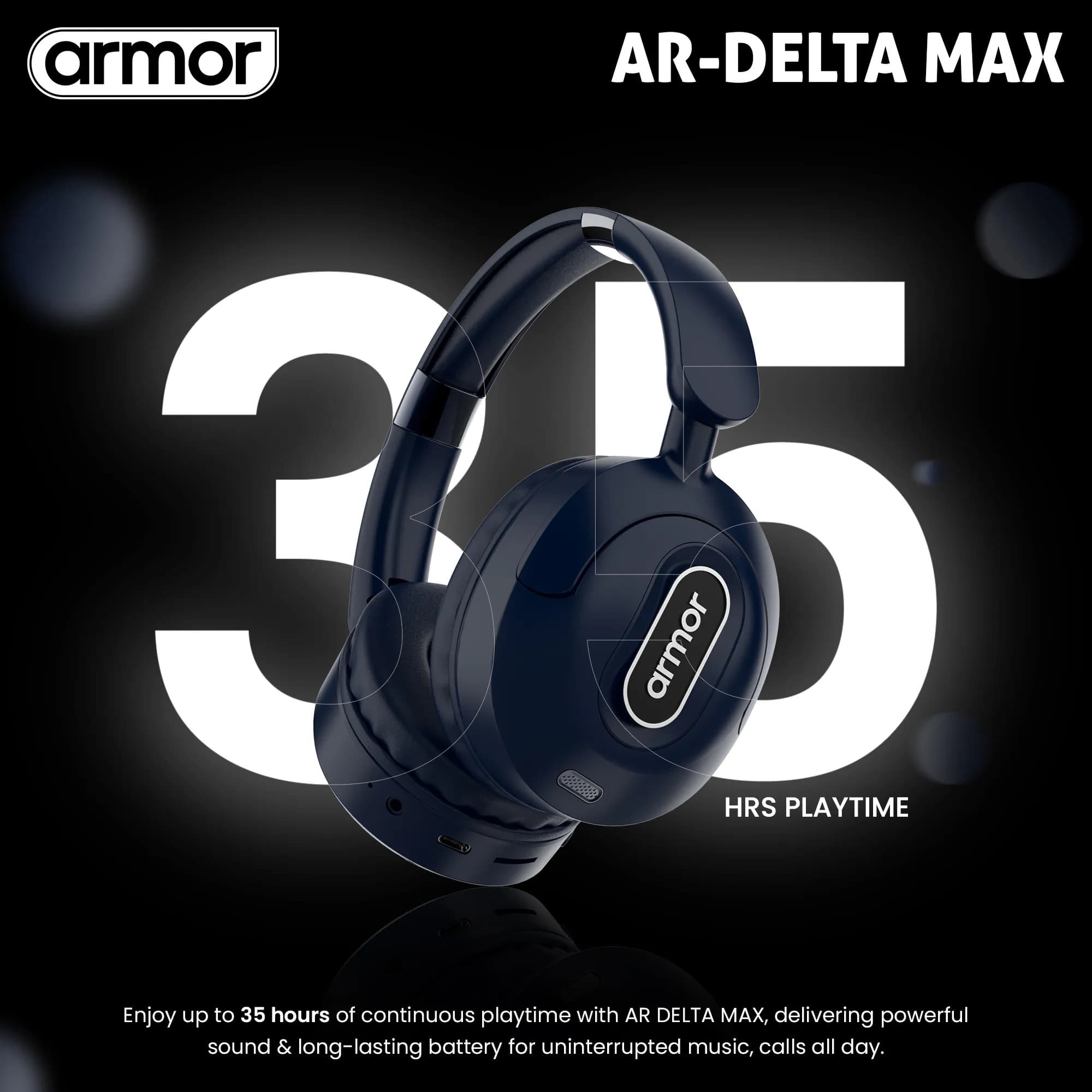 Armor DELTA MAX Wireless Headphones 35H Playtime, HiFi Bass, Foldable, Fast Charging — image 2