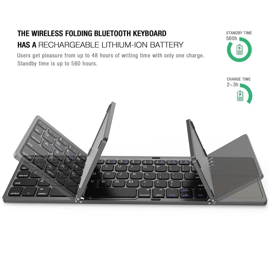 B033 63 Keys Rechargeable Slim Mini Foldable Bluetooth Keyboard With Touchpad — image 2