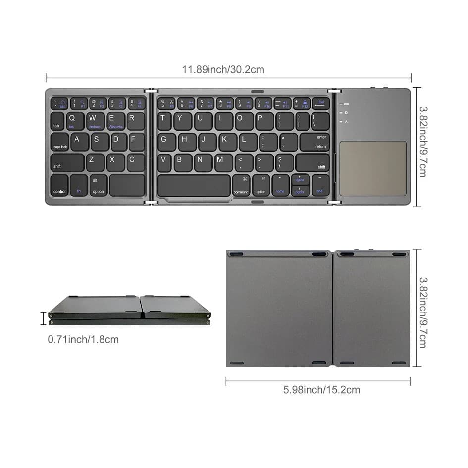 B033 63 Keys Rechargeable Slim Mini Foldable Bluetooth Keyboard With Touchpad — image 4