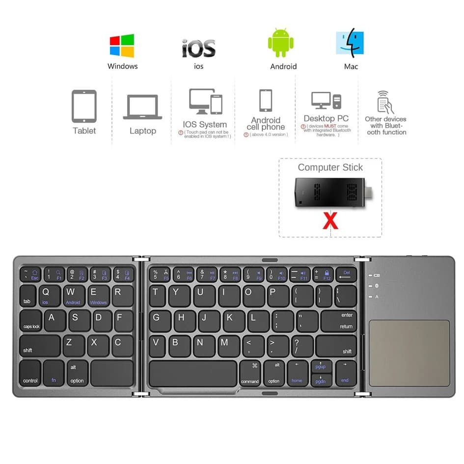 B033 63 Keys Rechargeable Slim Mini Foldable Bluetooth Keyboard With Touchpad — image 3
