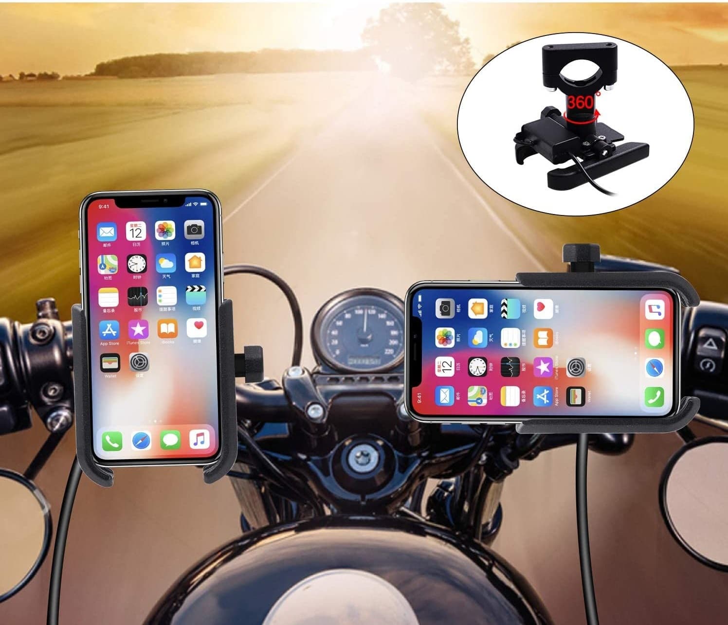 Bike Phone Mount Motorcycle Phone Holder With USB Charger 360° Adjustable — image 3