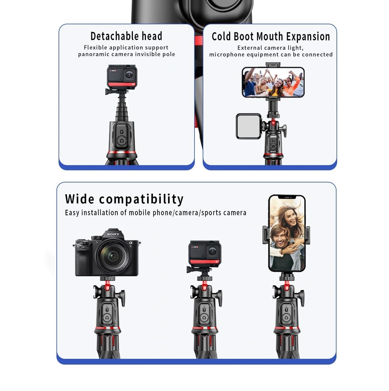 C03 Telescopic Pole Selfie Stick Tripod With Detachable 360 Ballhead — image 2