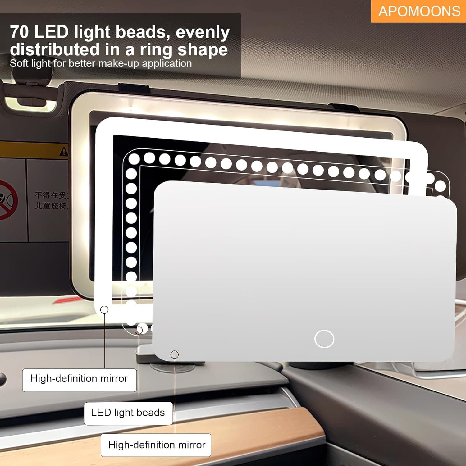 Car Sun Visor Vanity Mirror LED | Rechargeable 3-Mode Travel Mirror — image 3