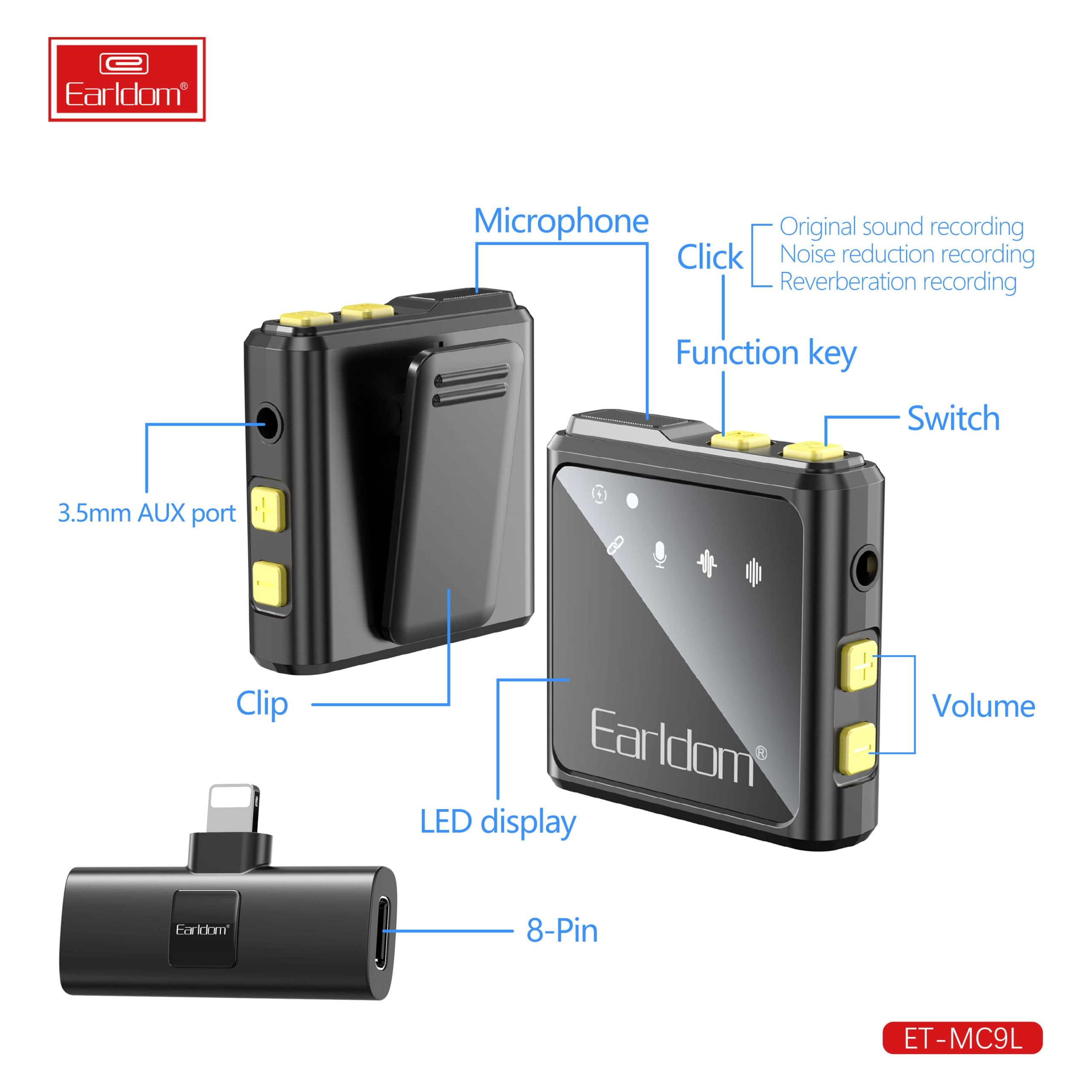 Earldom ET MC9L Wireless Double Collar Microphone With Lightning Interface Collar Clip For Live Broadcast — image 3