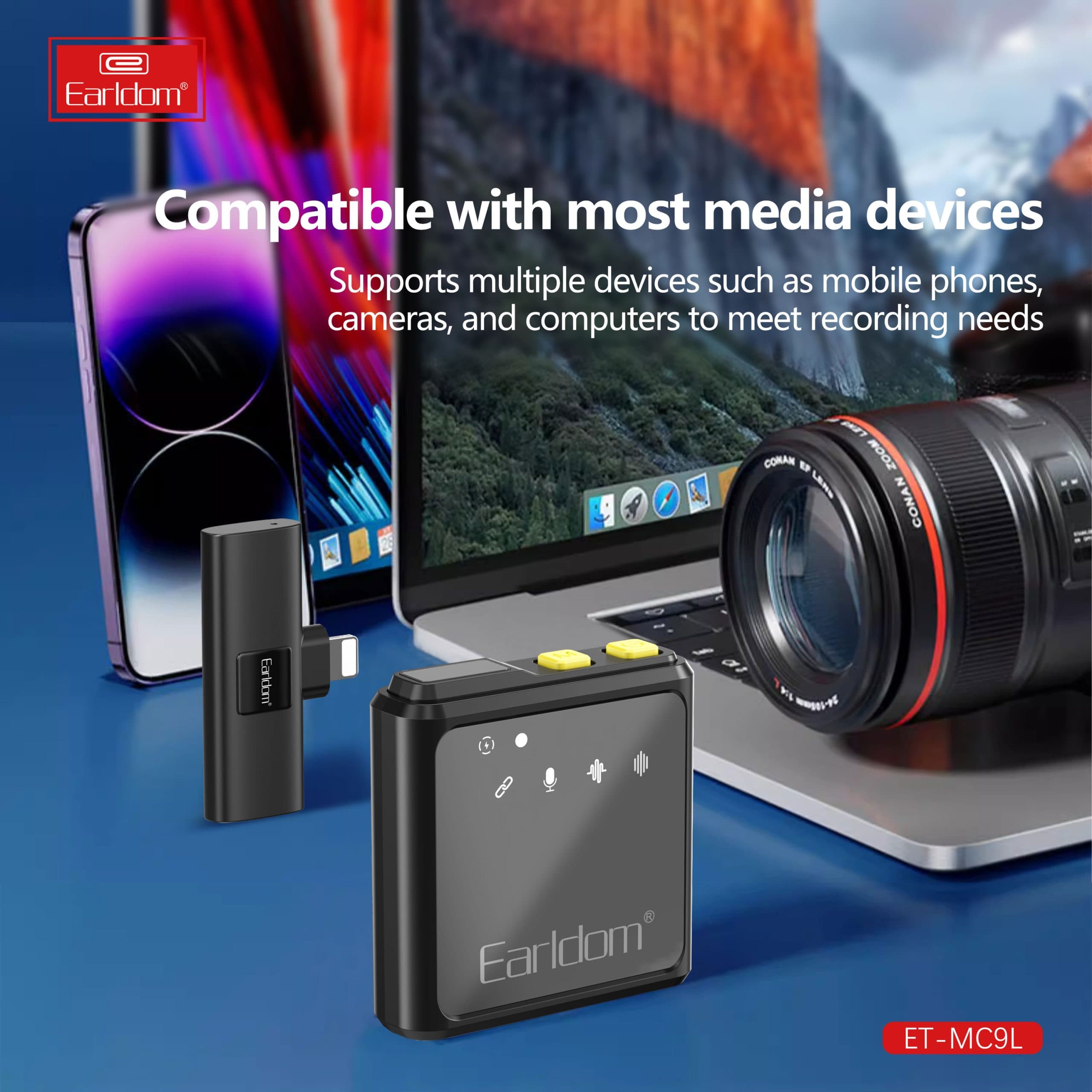 Earldom ET MC9L Wireless Double Collar Microphone With Lightning Interface Collar Clip For Live Broadcast — image 2
