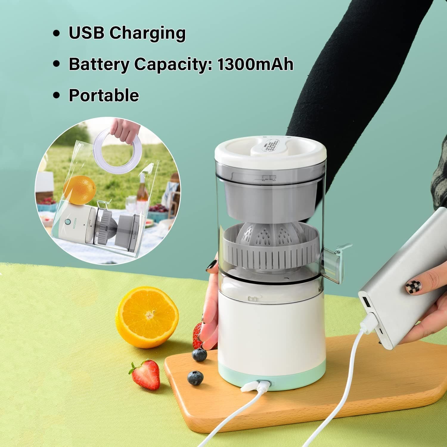 Electric Portable Citrus Juice Maker Machine With Powerful Motor And USB Charging — image 2