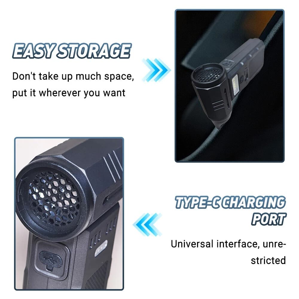 F028 Mini Handheld Jet Blower Portable Violent Turbo Fan With Side Lights Black — image 3