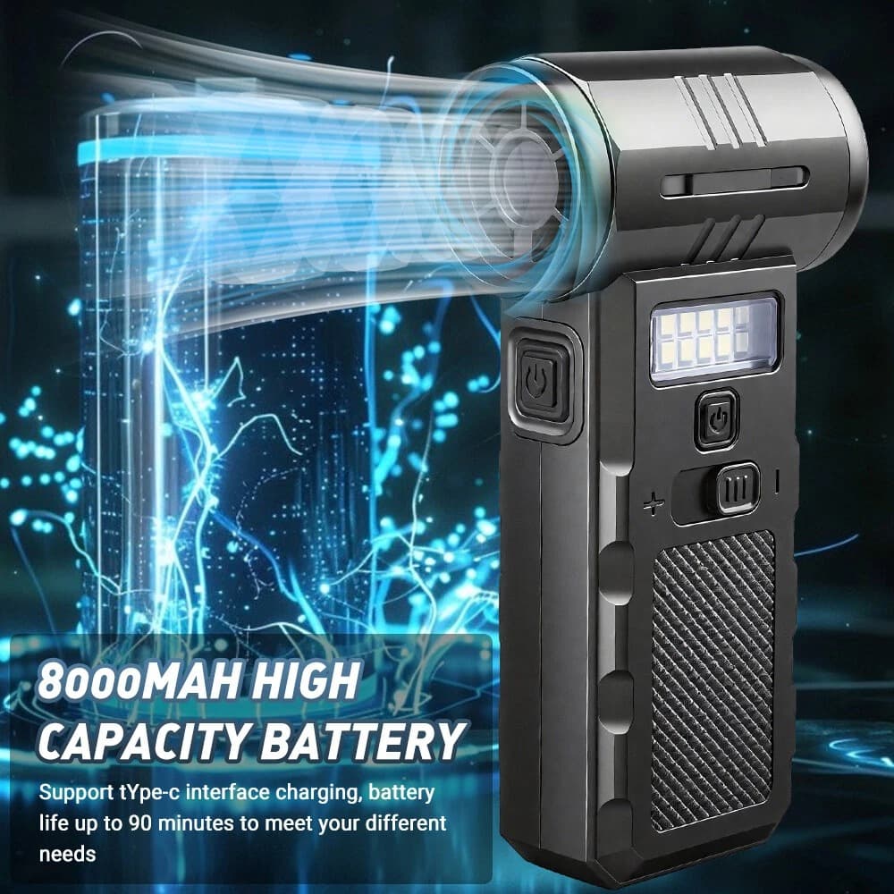 F028 Mini Handheld Jet Blower Portable Violent Turbo Fan With Side Lights Black — image 4