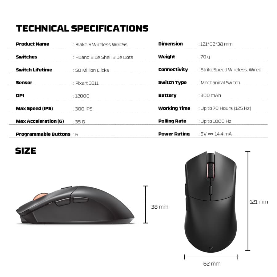 Fantech WGC5S Dual Mode Rechargeable Wireless Mouse Gaming — image 4