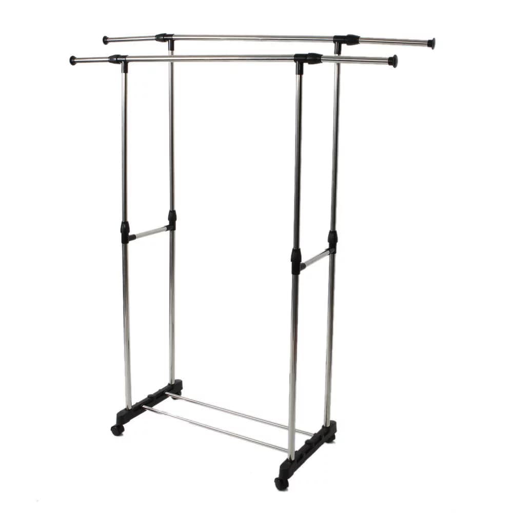 Heavy Duty Double Adjustable Portable Clothes Hanger Rolling Garment Rack Rail Shelf — image 3