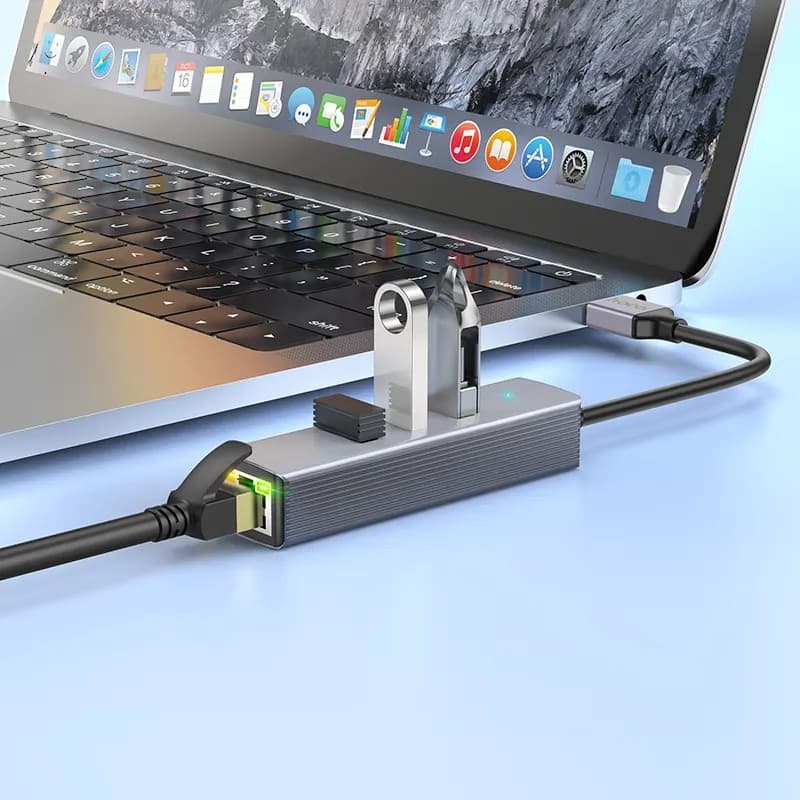 Hoco HB34 USB To 3 USB And RJ45 Gigabyte USB Hub Adapter — image 2