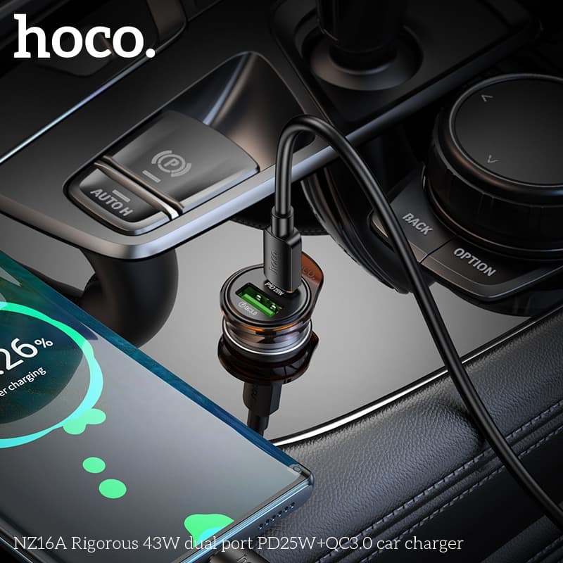 HOCO NZ16A Rigorous 43W Dual‑Port Car Charger (PD 25W + QC 3.0) — image 2
