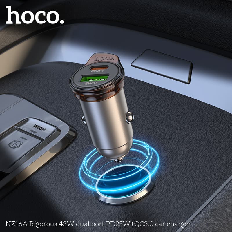 HOCO NZ16A Rigorous 43W Dual‑Port Car Charger (PD 25W + QC 3.0) — image 3