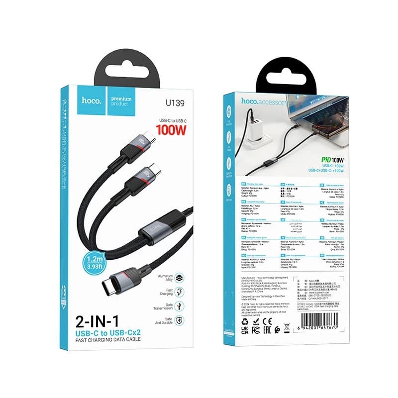 Hoco U139 Type-C To Type-C/Type-C 100W Data Cable 1.2m — image 4