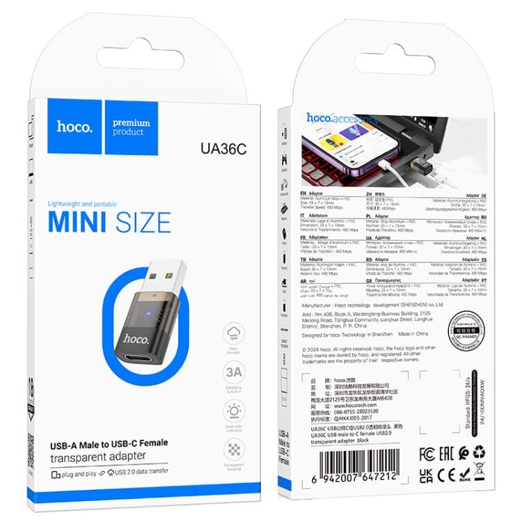 Hoco UA36C USB Male To USB C Female OTG Transparent Adapter — image 4