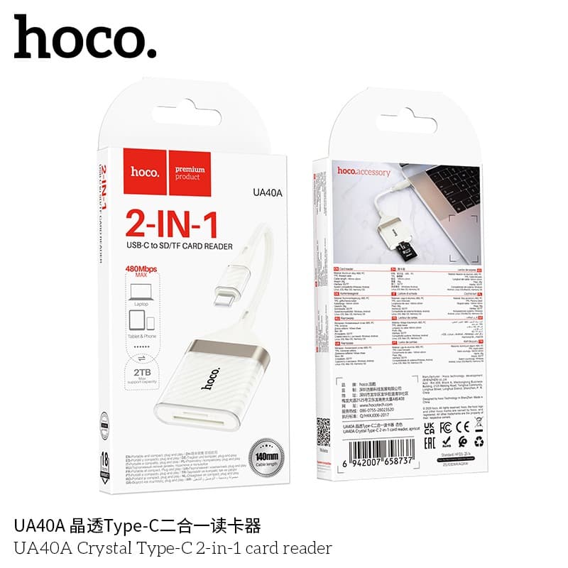 HOCO UA40A Crystal 2 In 1 Card Reader Type-C To SD/TF — image 5