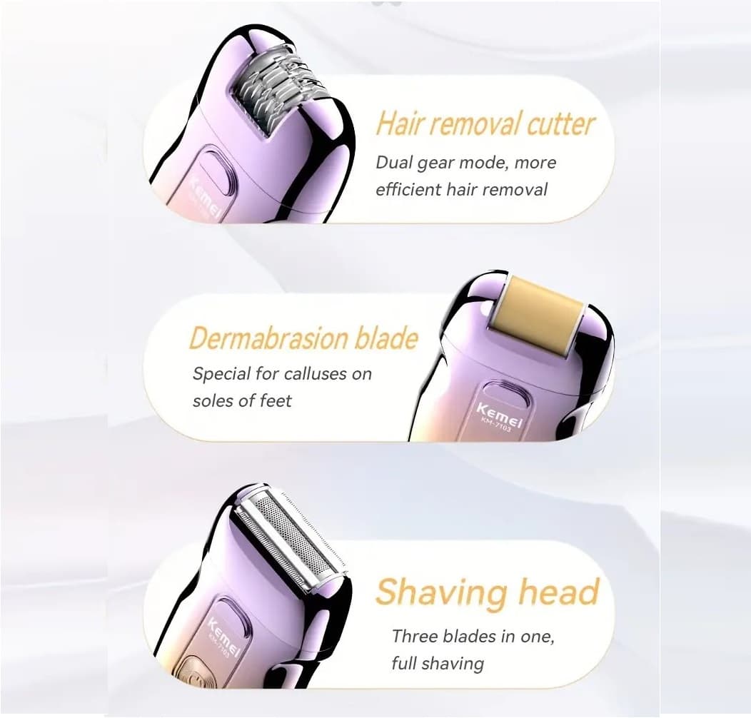 KEMEI KM 7103 3 In 1 Electric Rechargeable Hair Remover Epilator — image 2