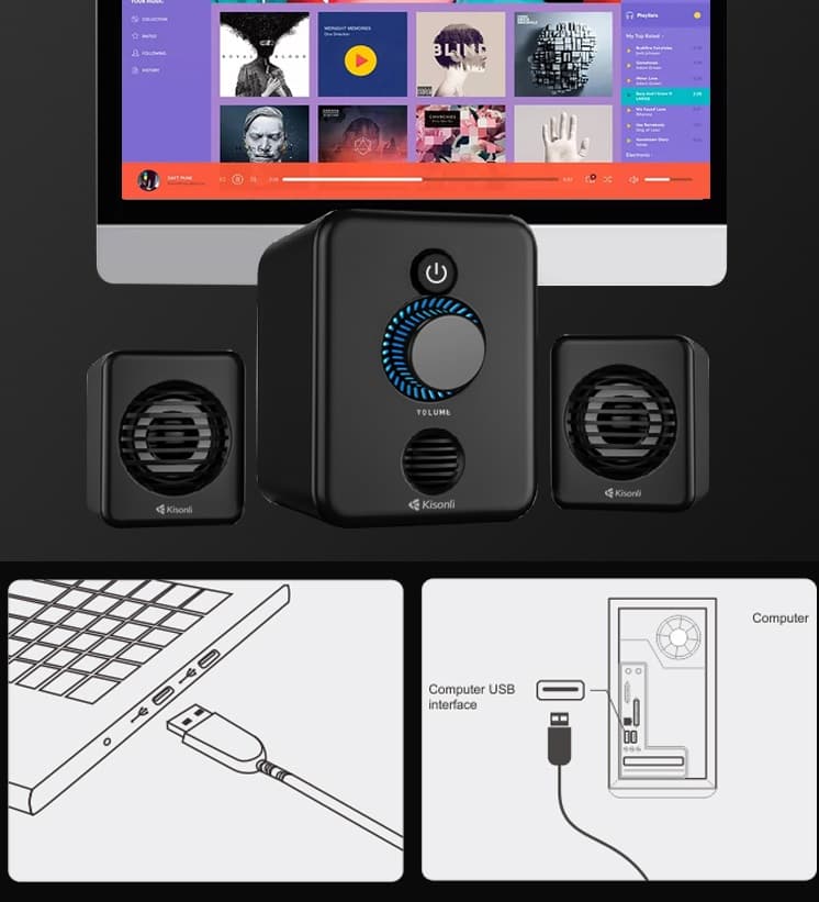 Kisonli U3000BT Multimedia Wired Bluetooth Computer Speaker — image 3