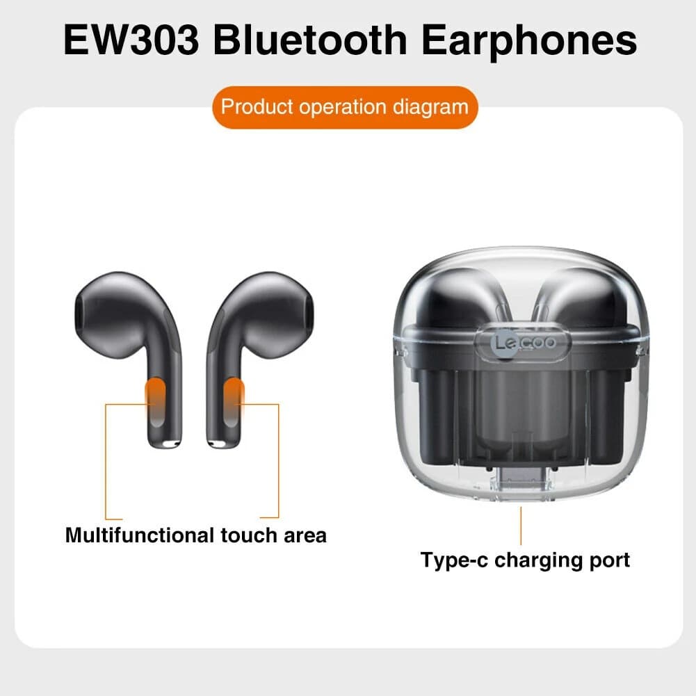 Lenovo Lecoo EW303 TWS Bluetooth 5.3 Earphones With Mic Touch Control Semi In Ear Earbuds — image 4