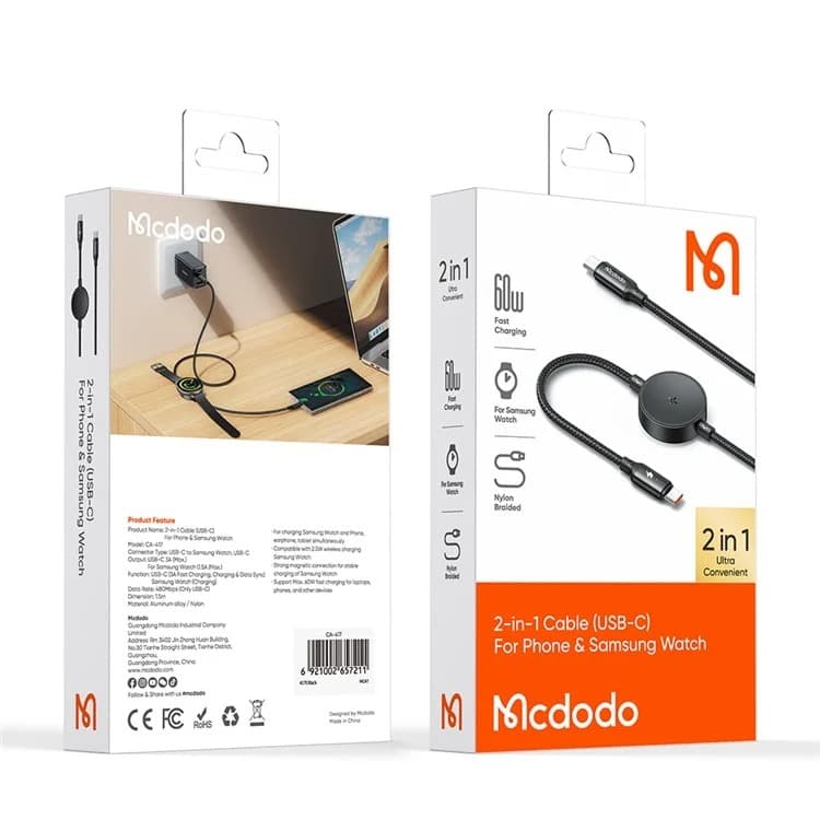 Mcdodo CA 4170 2 In 1 60 Watt USB-C cable And Samsung Watch Charger 1.5m — image 5