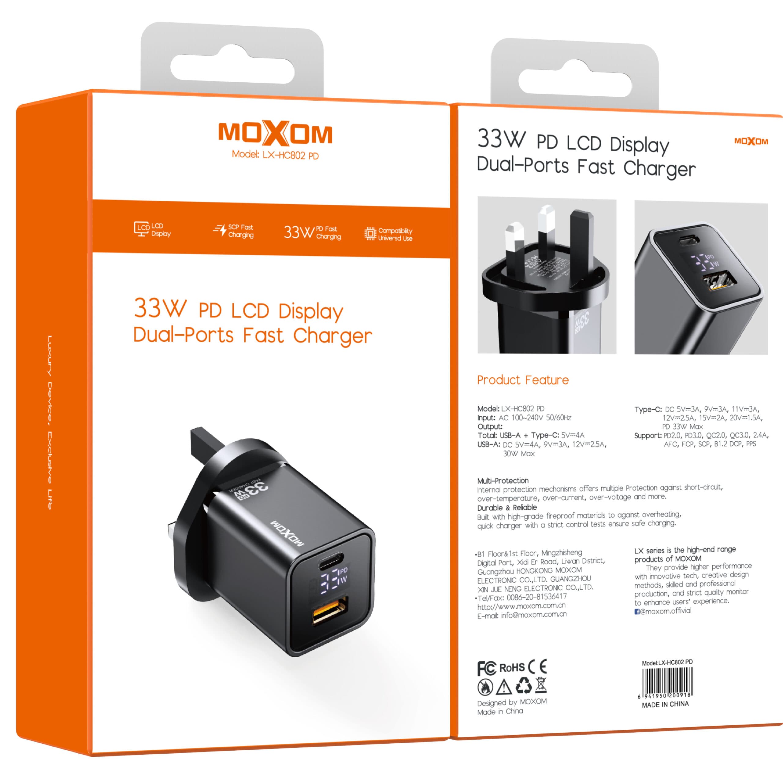 Moxom LX-HC802 PD 33W Fast Charger With LCD Display QC3.0/PD — image 5