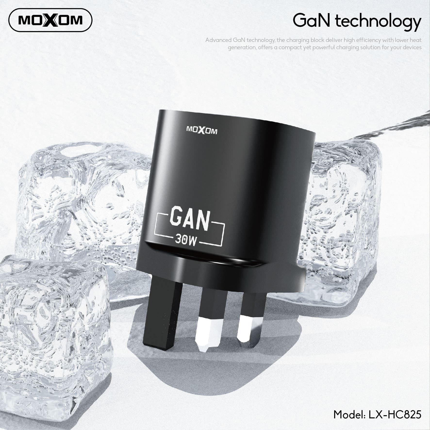 MOXOM LX HC825 30W Dual Port USB C & USB-A Fast GaN Charger With LCD Screen — image 2