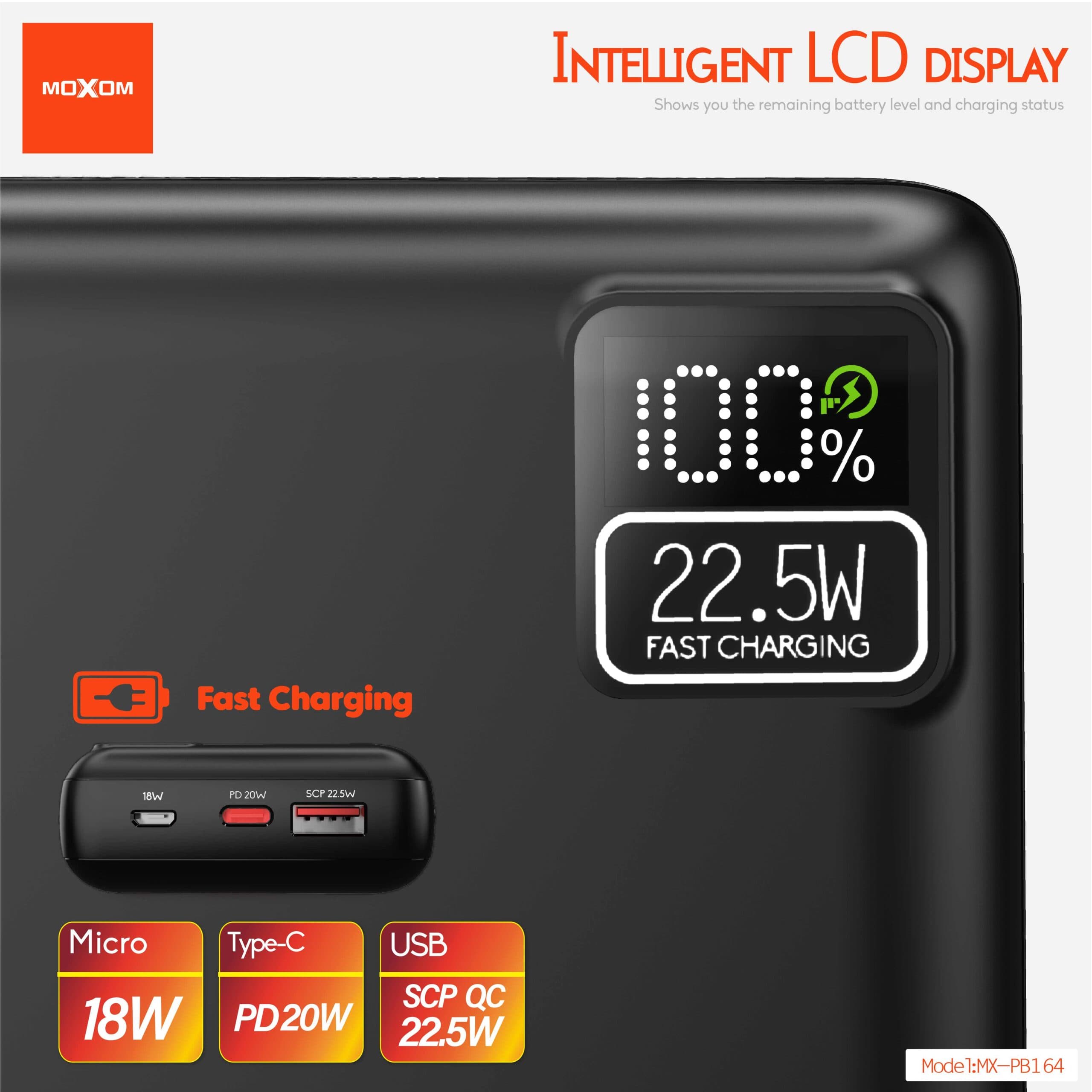 MOXOM MX-PB164 PD20W QC/SCP22.5W 20000mAh Powerbank Intelligent LCD Display — image 2