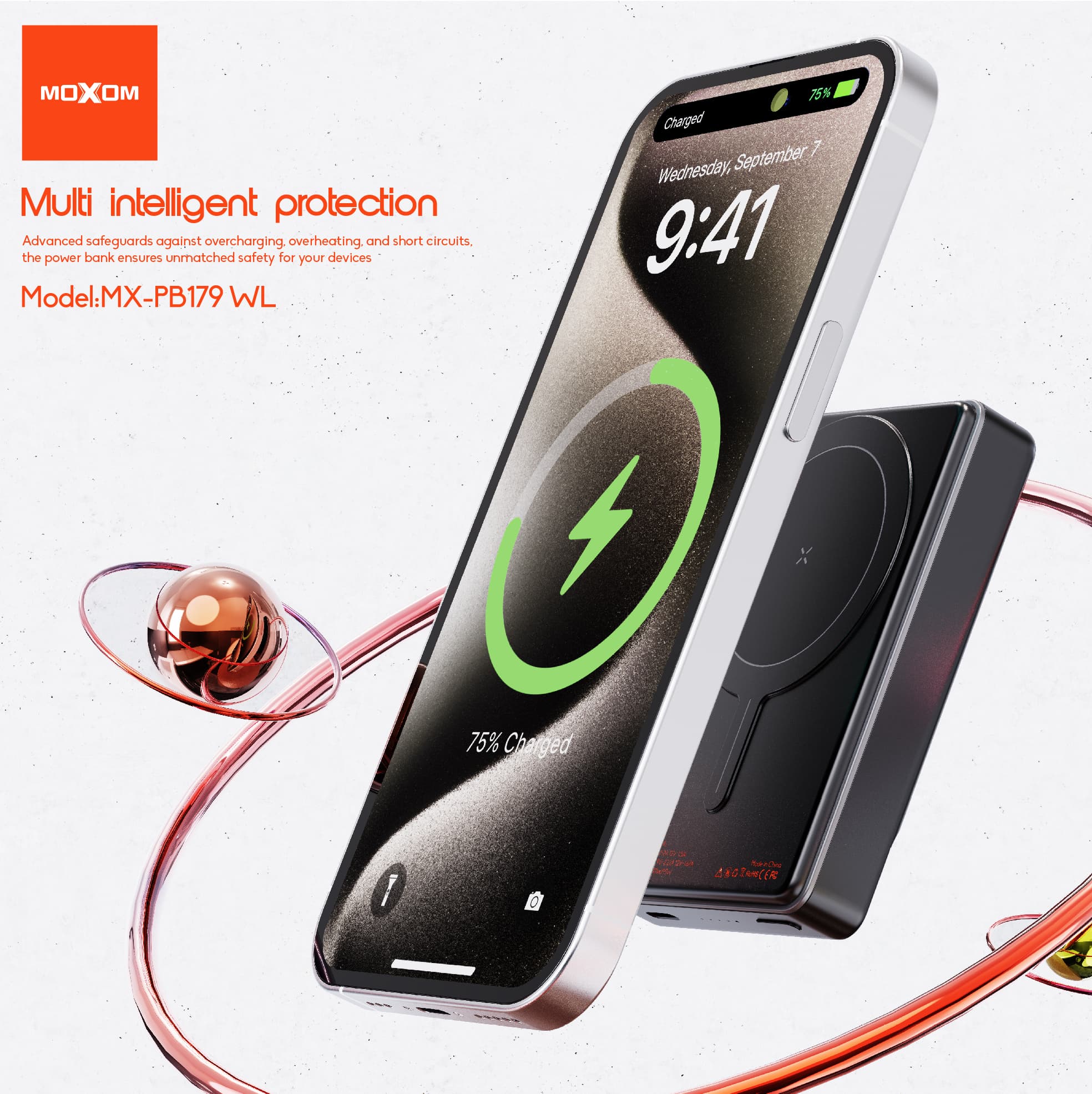 MOXOM MX-PB179 WL 10000mAh Magnetic Wireless Powerbank (PD 20W + 15W) — image 2