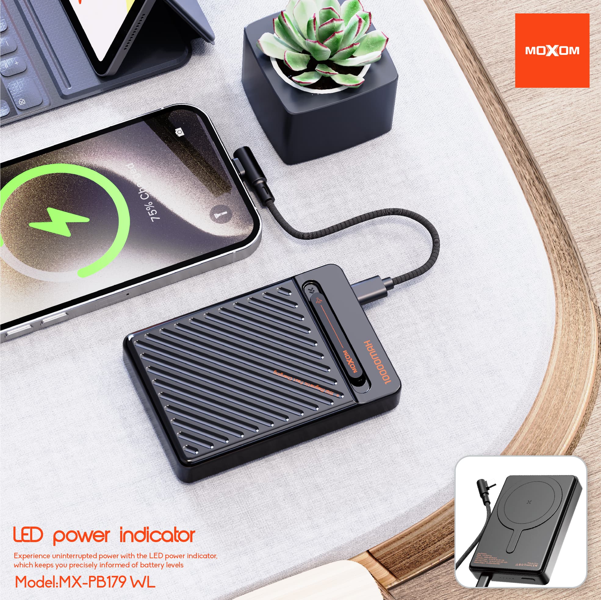 MOXOM MX-PB179 WL 10000mAh Magnetic Wireless Powerbank (PD 20W + 15W) — image 3