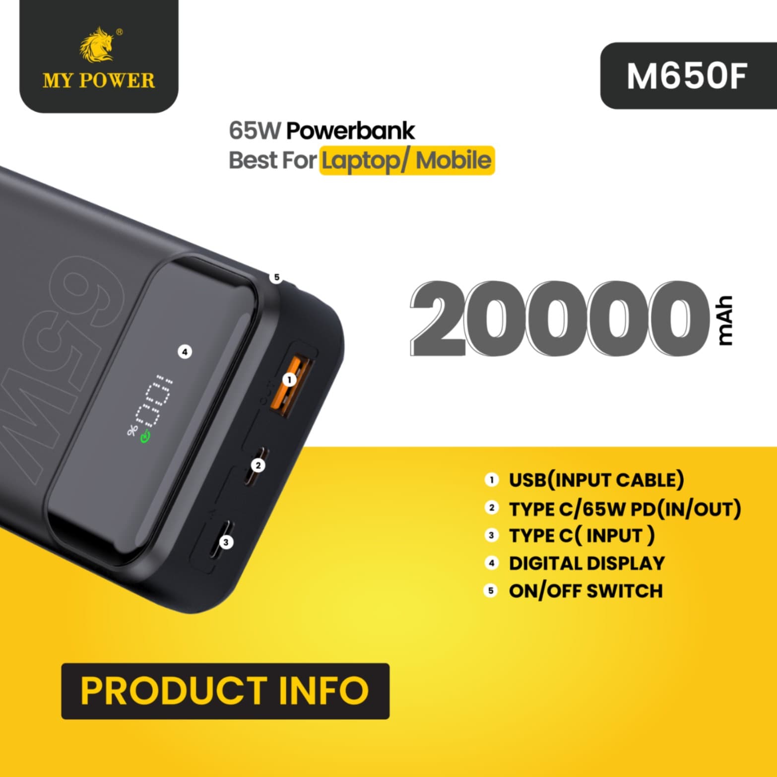 My Power M650F 65 Watt 20000mah Laptop Powerbank — image 3