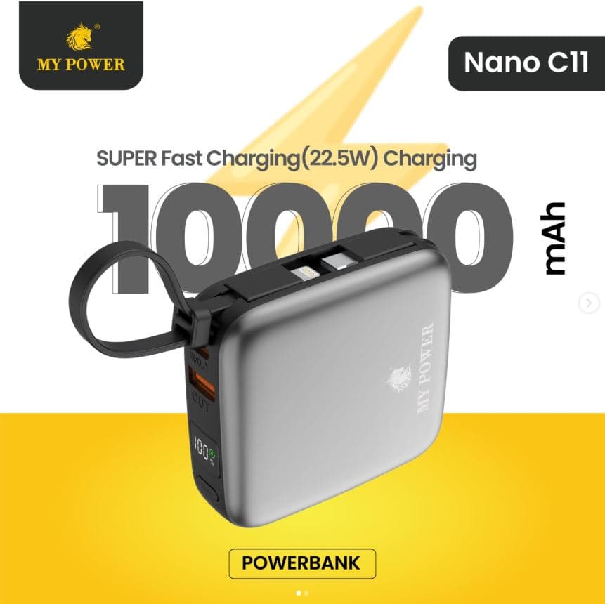 My Power Nano C11 10000mAh PD 22.5W Fast Charging Powerbank Portable Design Built In Cable — image 2