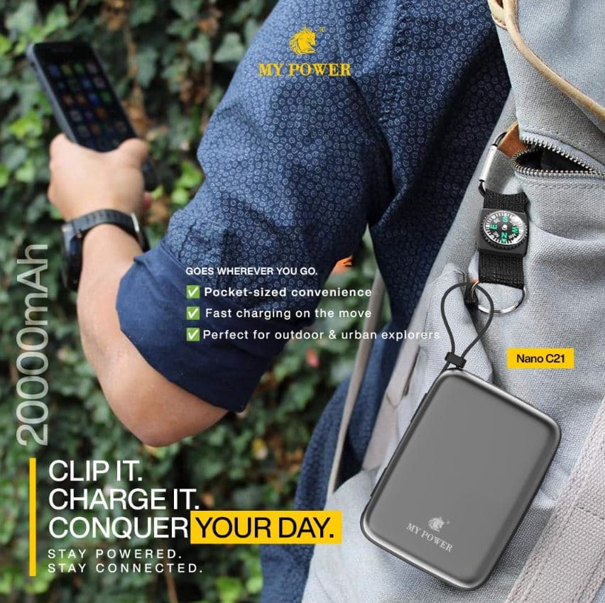 My Power Nano C21 20000mAh PD 22.5W Fast Charging Powerbank Portable Design Built In Cable — image 2