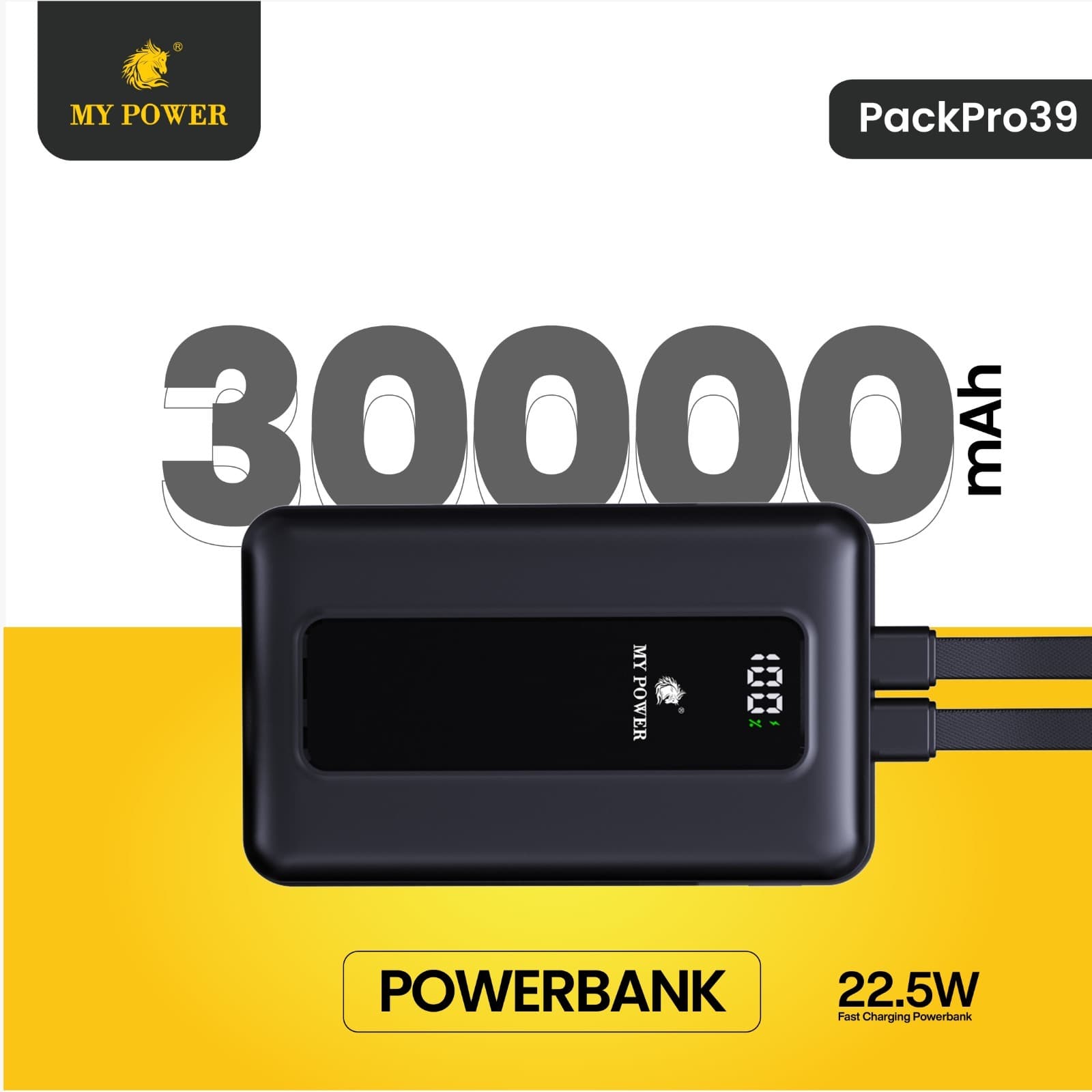 MY POWER Packpro 39 30000mAh Ultra-High Capacity 22.5W Fast Charging Power Bank With Built-in Lanyard Cables — image 3