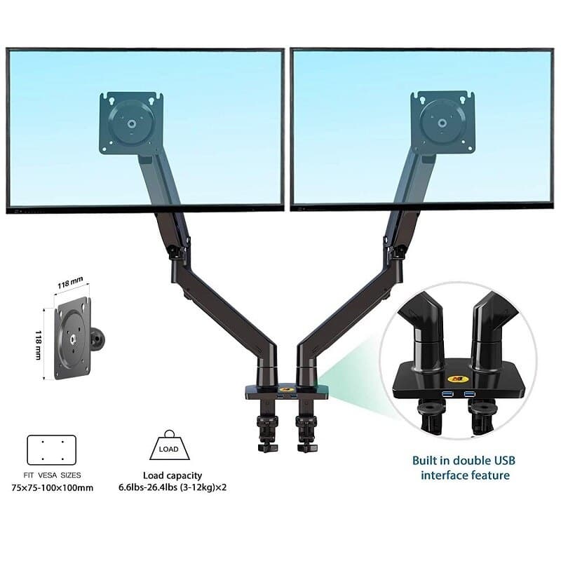 NB North Bayou F195A Full Motion Dual LCD LED Monitor Mount Gas Spring Arm — image 2