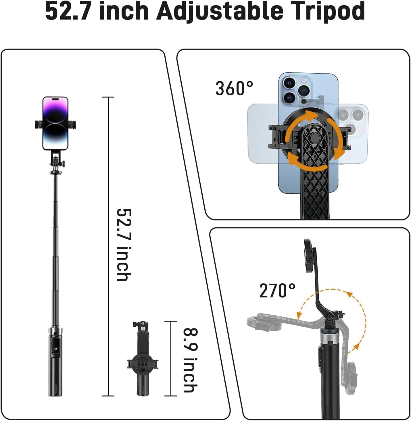P135 Magnetic Selfie Stick MagSafe Tripod 4.5 Feet With Detachable Remote — image 3