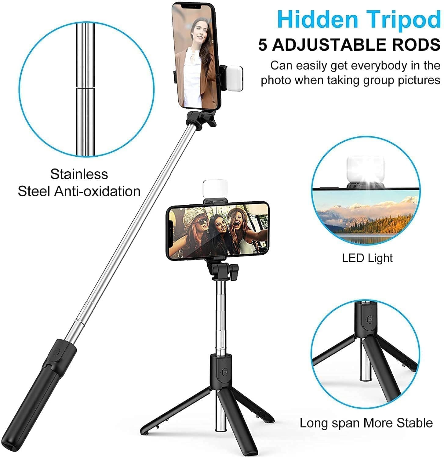 R1S Selfie Stick Tripod With Bluetooth Remote And Selfie Light — image 3