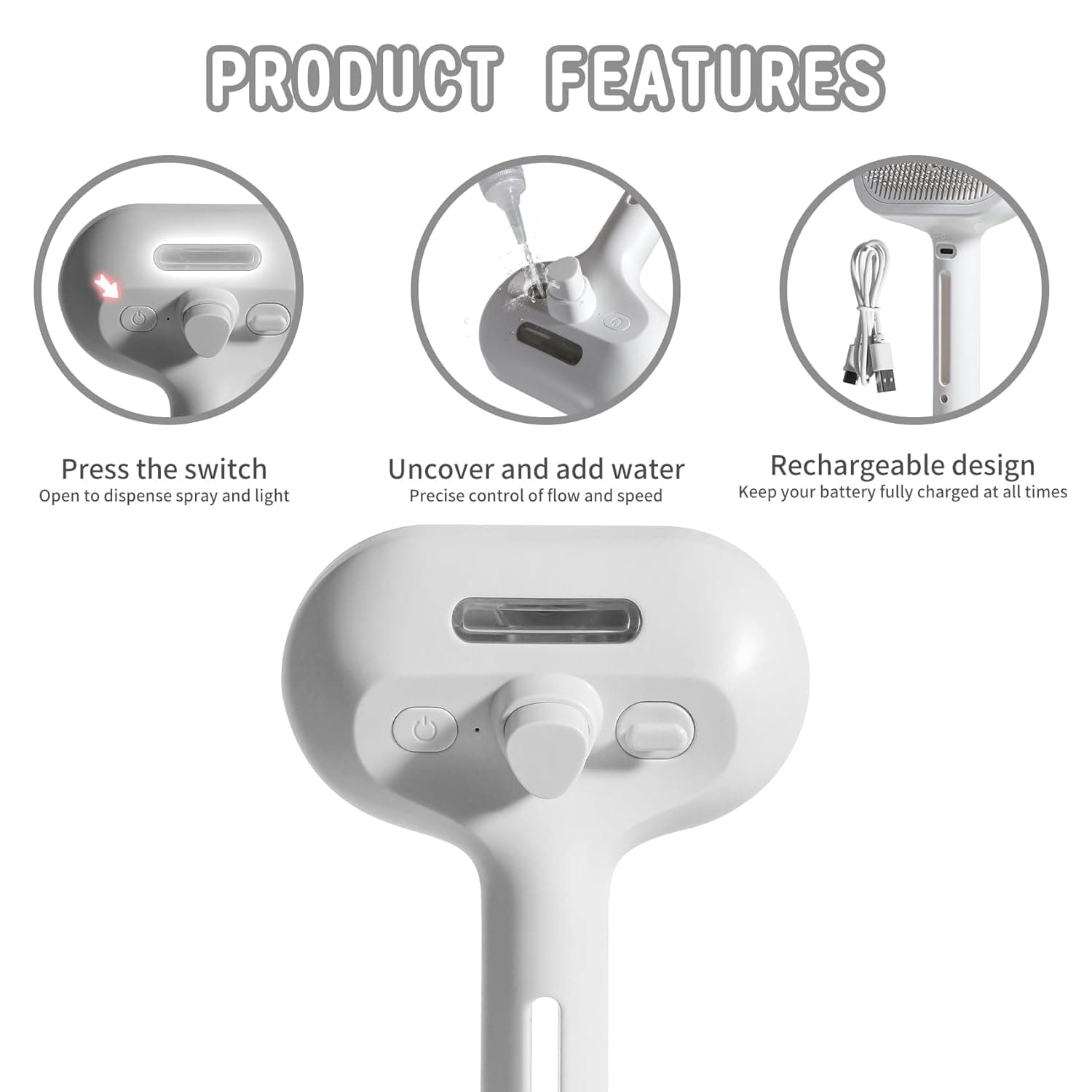 Rechargeable Pet Grooming Brush Comb For Shedding With Water Spray For Cats And Dogs — image 2