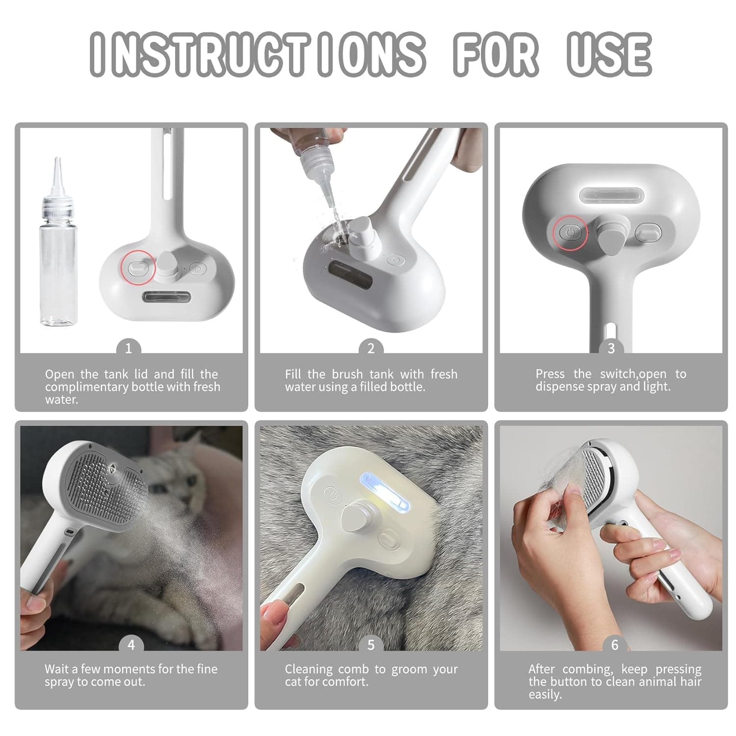 Rechargeable Pet Grooming Brush Comb For Shedding With Water Spray For Cats And Dogs — image 3