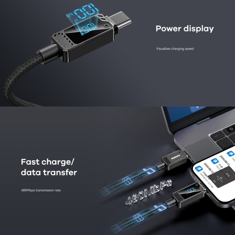 Remax RC-C069 1.2m 100W Type-C To Type-C Digital Display Braided Fast Charging Cable — image 3