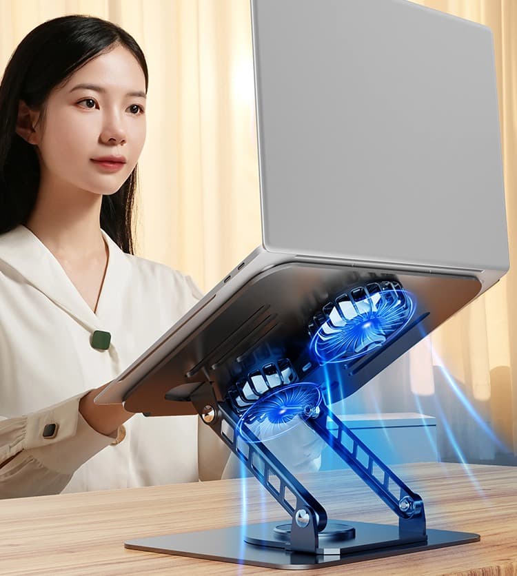 Sturdy Aluminum 360° Rotation Ergonomic Laptop Stand Cooler Height Adjustment & Anti-Slip Pads — image 4