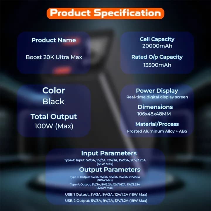 Ultima 20K Ultra Max 100W 20000mAh Power Bank - Full Metal Body, LED Display, PD & QC 3.0 — image 3