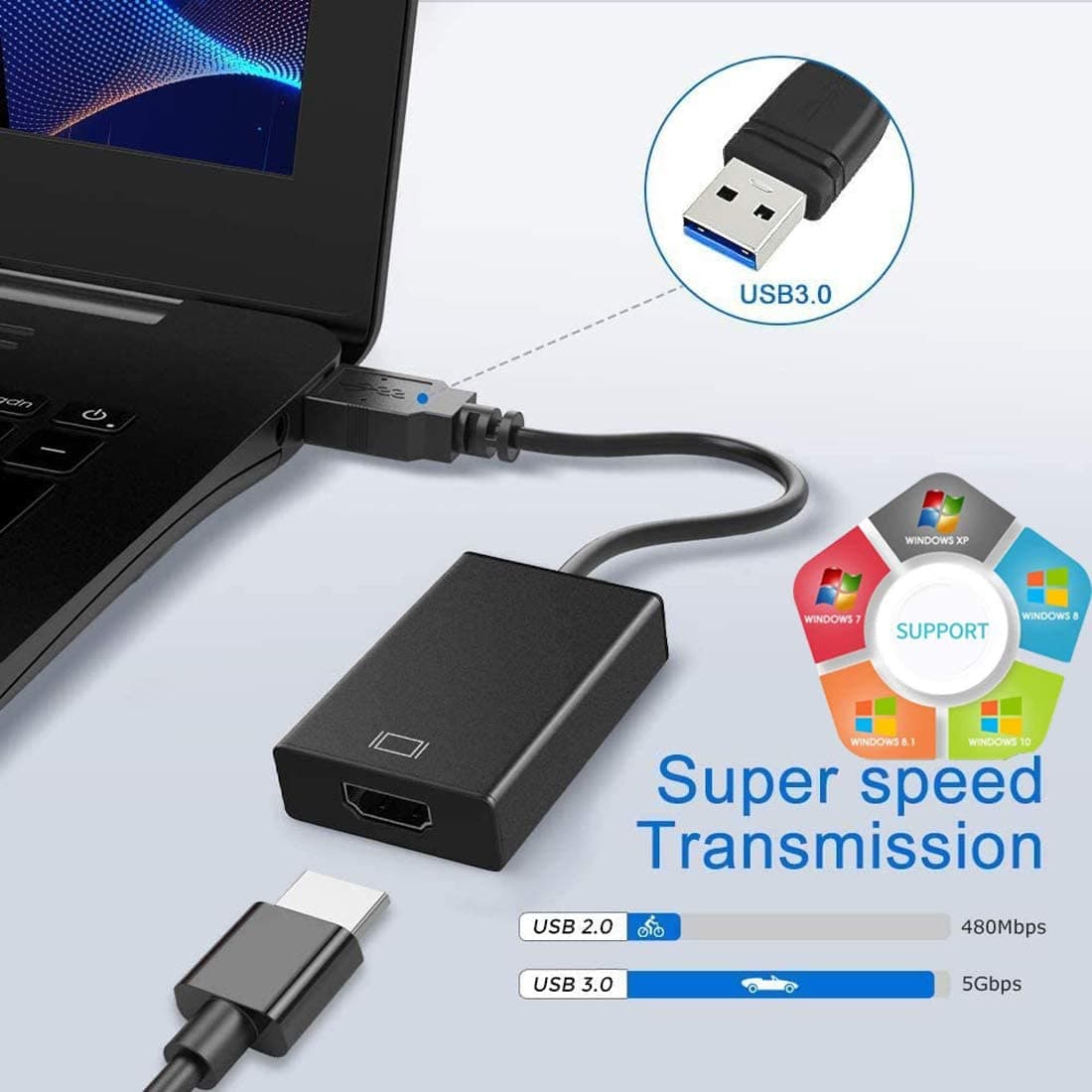 USB To HDMI Adapter USB To HDMI 1080P Full HD Video Audio Multi Monitor Converter Adaptor — image 2