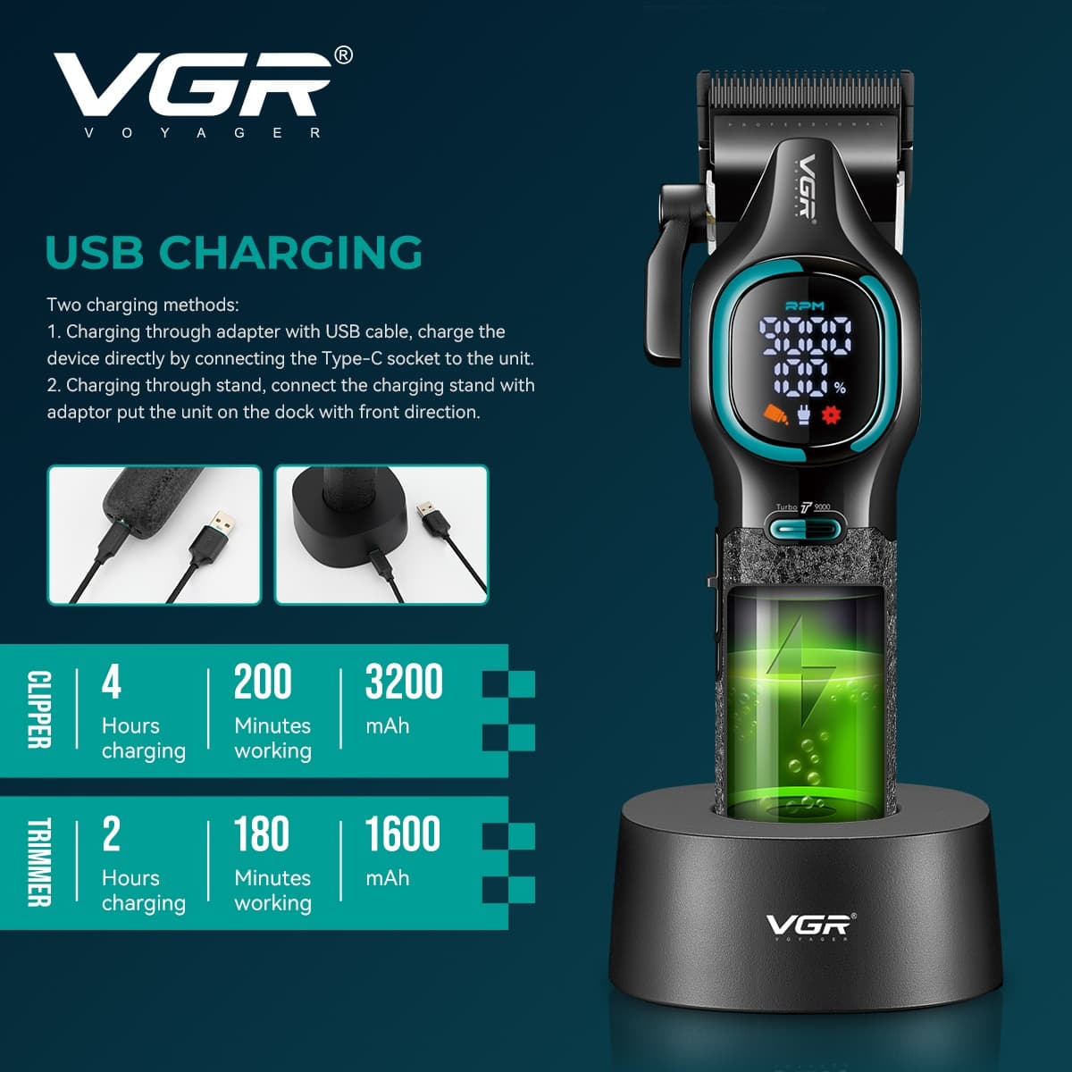 VGR V‑886S2 Professional Clipper & Trimmer Set — image 4