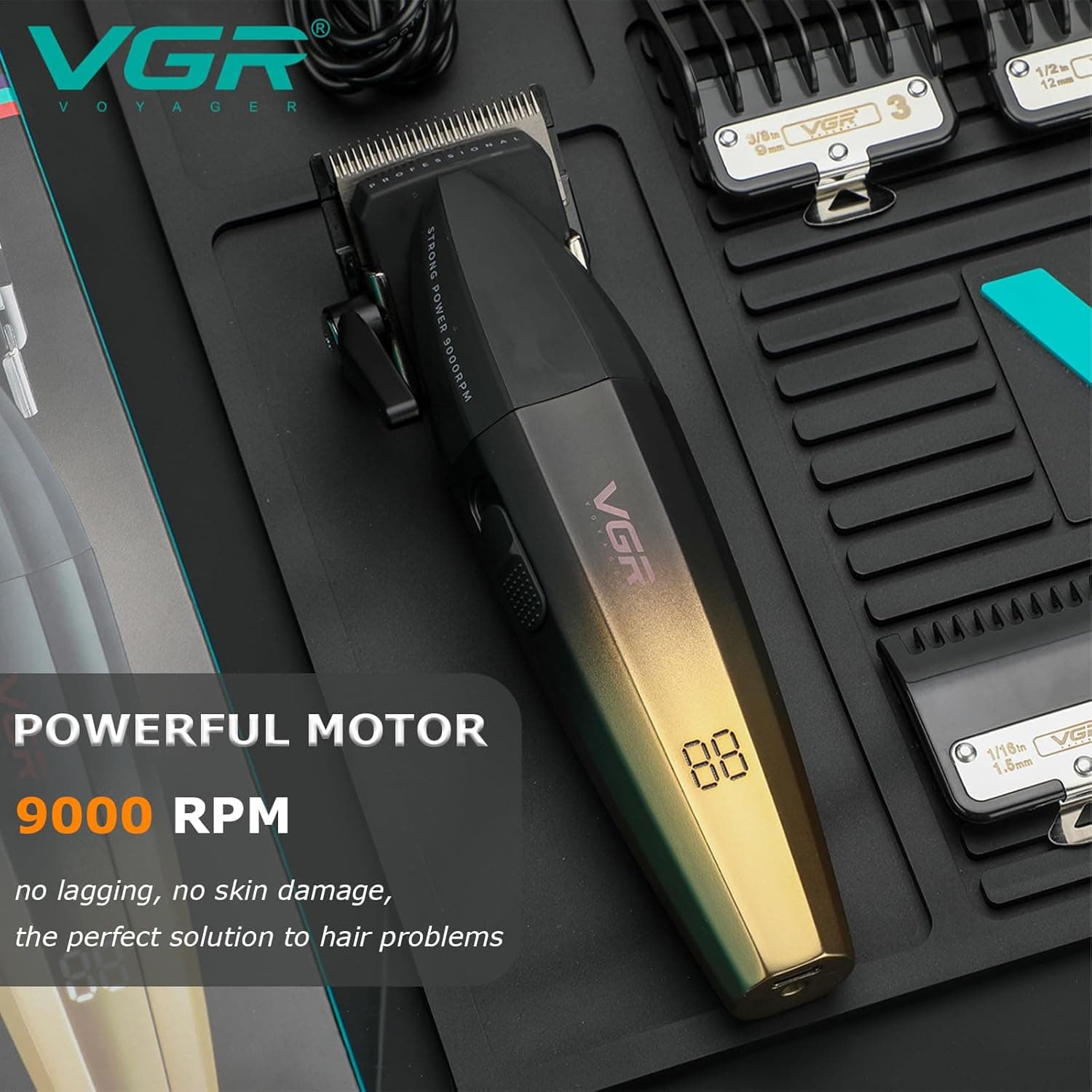 VGR V003 9000 RPM Heavy Hair Clipper Professional Hair Trimmer Rechargeable With LED Display — image 3