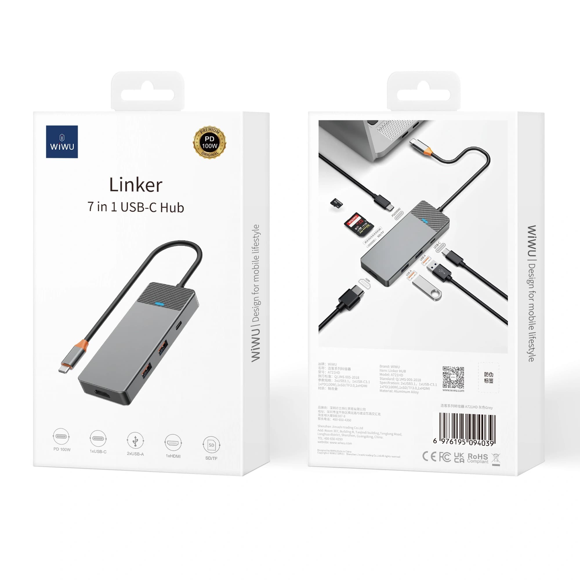 WiWU Linker 721 7 In 1 USB-C Hub Adapter Aluminum Alloy 100W PD + 4K HDMI — image 4