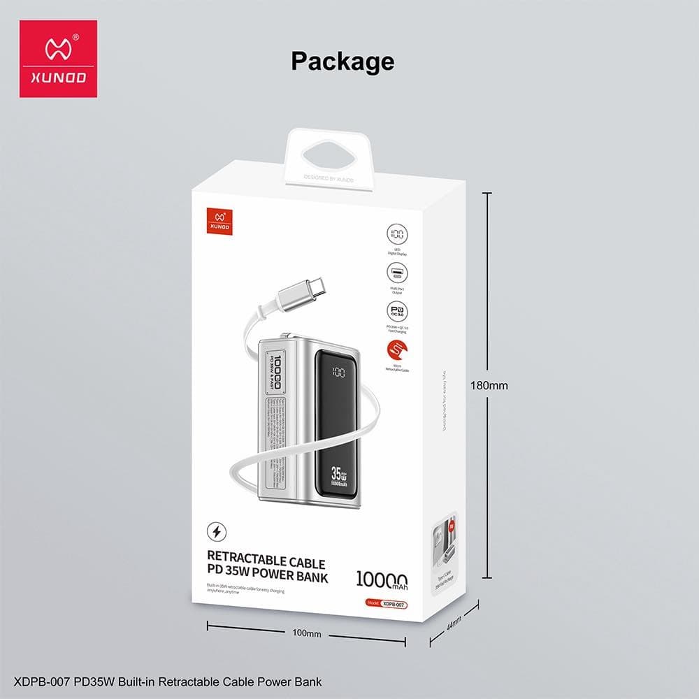 Xundd XDPB-007 10,000mAh PD 35W Compact Power Bank With Retractable Cable — image 6