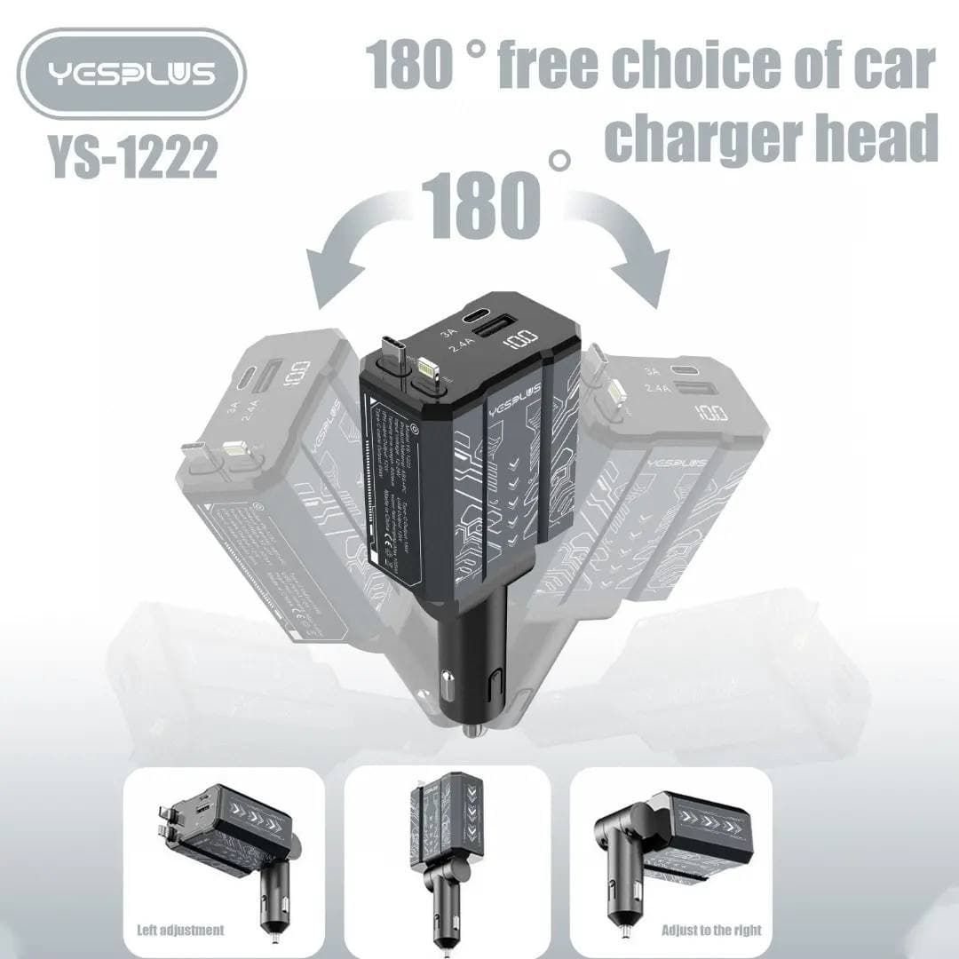 Yesplus YS-1222 105W 4-in-1 Super Fast Car Charger with Retractable Cables — image 4