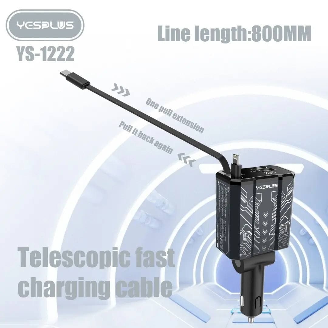 Yesplus YS-1222 105W 4-in-1 Super Fast Car Charger with Retractable Cables — image 3