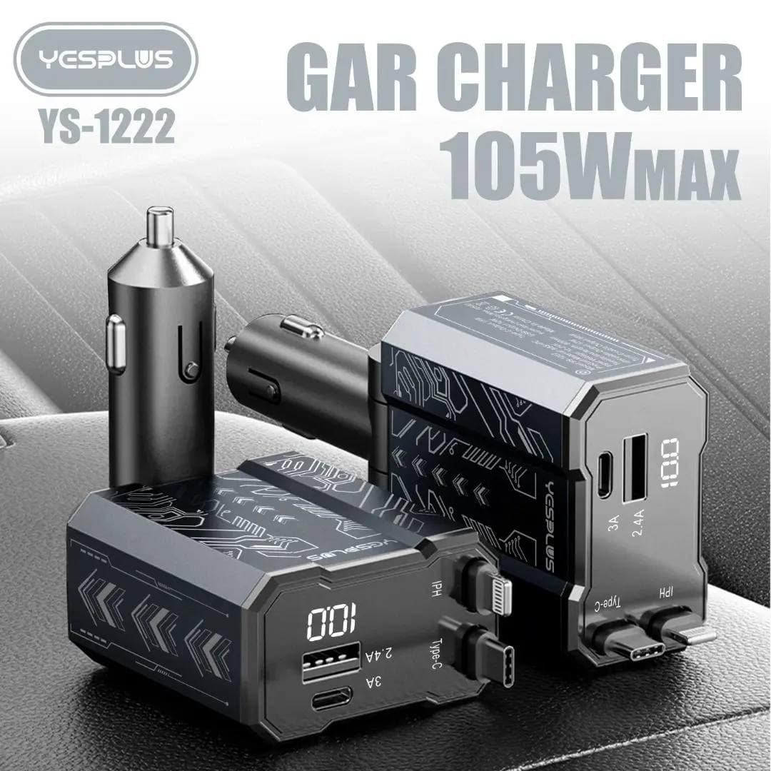 Yesplus YS-1222 105W 4-in-1 Super Fast Car Charger with Retractable Cables — image 2